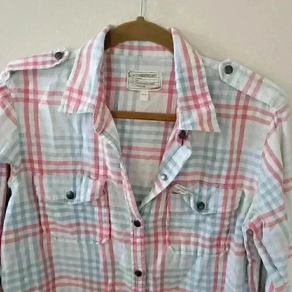 Current Elliott Blue Plaid Long Sleeve Button Up Top Size 2 Small - Picture 3 of 10
